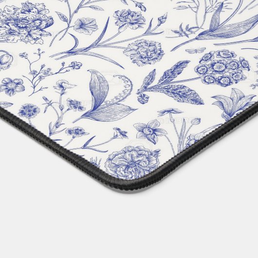 Moderne  Blauwe & Witte Wildflower Aangepaste Naam Bureaumat (Hoek)