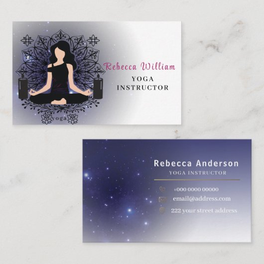 Moderne blauwe yoga instructeur stijl visitekaartje (Voorkant / Achterkant)
