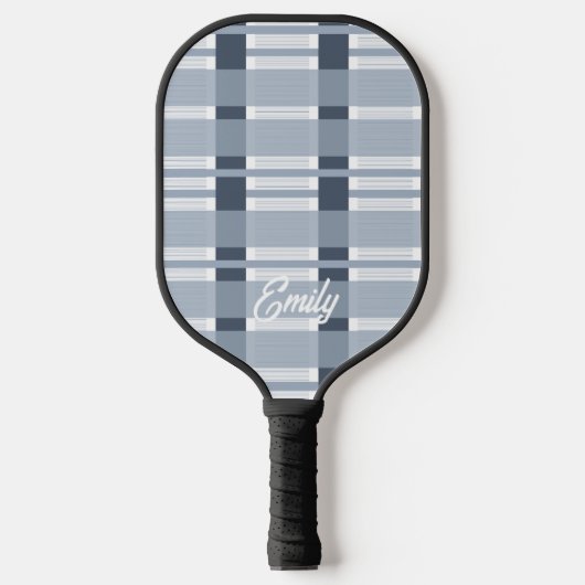 Moderne Blauwe Zachte Geruite Naam Pickleball Padd Paddle (Voorkant)