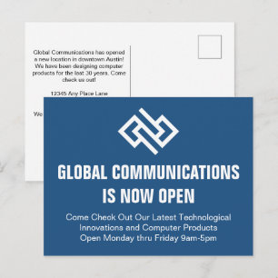 Moderne Blauwe Zakelijke Grand Opening Advertentie Briefkaart