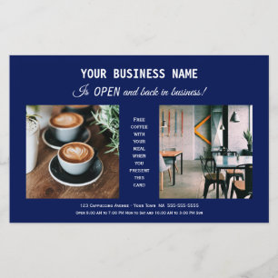 Moderne Blauwe Zakelijke Heropening Promotie Flyer