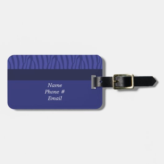 Moderne blauwe zebra patroon bagage label (Voorkant horizontaal)