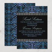 Moderne Blauwe Zebra Print Sweet16 Verjaardag uitn Kaart (Voorkant / Achterkant)
