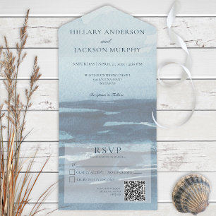 Moderne blauwe zeebaars QR-code All In One Uitnodiging
