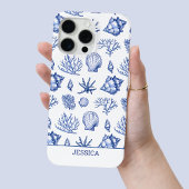 Moderne Blauwe Zeeschelp Aangepaste Naam Kuststran Case-Mate iPhone Case