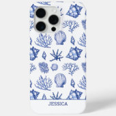 Moderne Blauwe Zeeschelp Aangepaste Naam Kuststran Case-Mate iPhone Case (Achterkant)