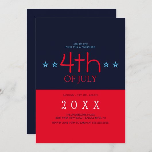 Moderne Blauwe Zeestars van de marine op 4 juli Kaart (Voorkant / Achterkant)