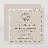 Moderne Blauwe Zeester Antieke Luchtpost Save the  Save The Date (Voorkant / Achterkant)