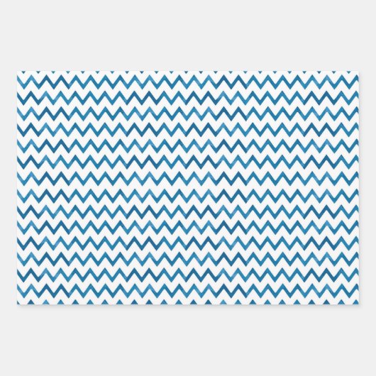 Moderne Blauwe Zigzag Gestreepte Kerstcadeau Inpakpapier Vel (Voorkant)