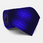 Moderne Blauwe Zijde Tartan Foulard Stropdas (Opgerold)