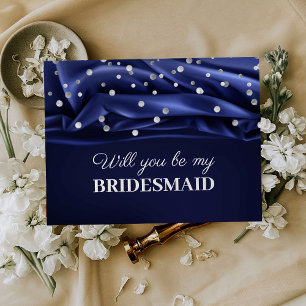 Moderne blauwe Zijde zal je mijn Bridesmaid zijn Briefkaart