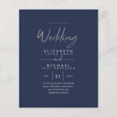 Moderne blauwe zilveren budget bruiloft uitnodigin (Voorkant)