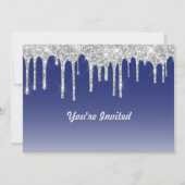 Moderne Blauwe Zilveren Glitter Drips Verjaardag Kaart (Voorkant)