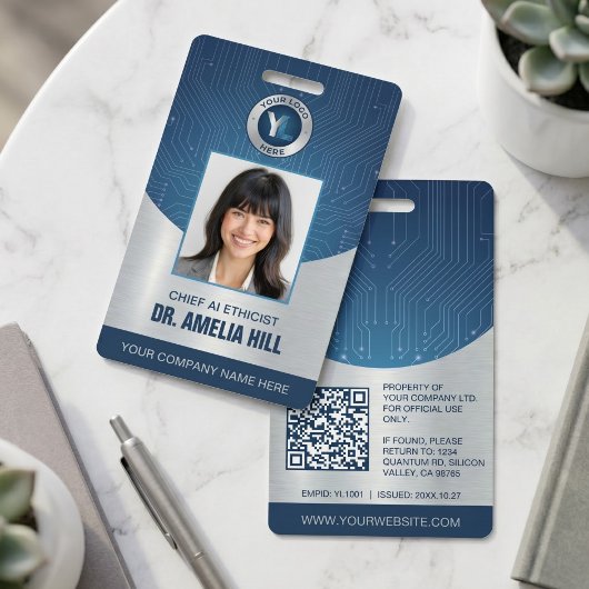 Moderne blauwe zilveren IT-tech personeelsfoto ID Badge