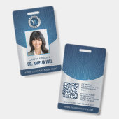 Moderne blauwe zilveren IT-tech personeelsfoto ID Badge (Voor- en achterkant)