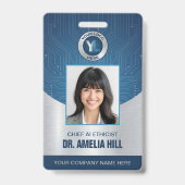 Moderne blauwe zilveren IT-tech personeelsfoto ID Badge (Voorzijde)
