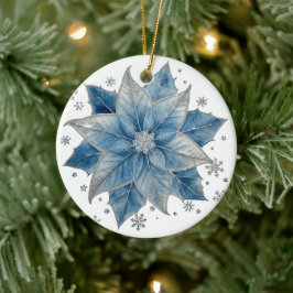 Moderne Blauwe & Zilveren Kerstster Kerstmis Keramisch Ornament