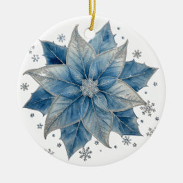 Moderne Blauwe & Zilveren Kerstster Kerstmis Keramisch Ornament