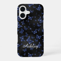 Moderne Blauwe Zilveren Script Naam Vlinders