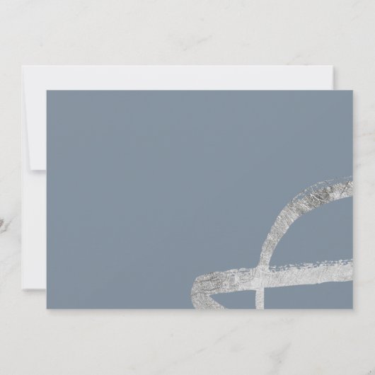 Moderne blauwe zilverkleurige foto, waarop de datu save the date (Achterkant)