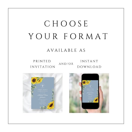 Moderne Blauwe Zonnebloemen Eerste Heilige Communi Kaart