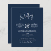 Moderne blauwe zwart-wit tekst alleen bruiloft (Voorkant / Achterkant)