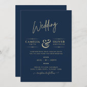 Moderne blauwe zwart-wit tekst alleen bruiloft kaart (Voorkant / Achterkant)