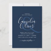 Moderne blauwe zwart-wit tekst alleen bruiloft kaart (Voorkant)