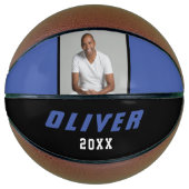 Moderne blauwe zwarte aangepaste naam Tekst foto Basketbal (Voorkant)