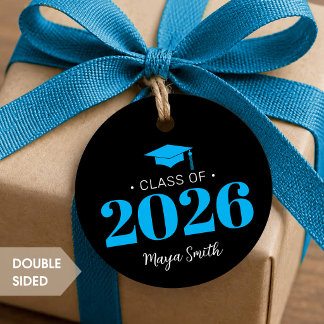 Moderne blauwe zwarte afstudeerfavorietlabels bedankjes labels