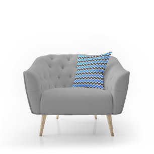 Moderne Blauwe Zwarte Chevron Patroon Worp Kussen