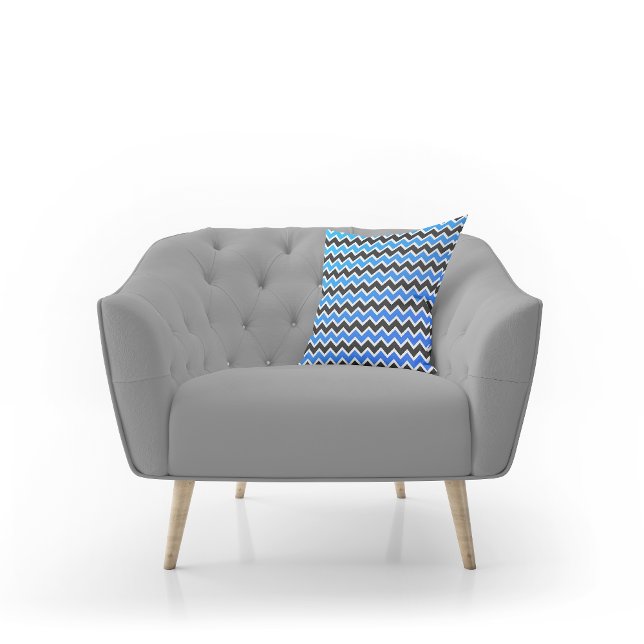 Moderne Blauwe Zwarte Chevron Patroon Worp Kussen (Creator heeft geüpload)