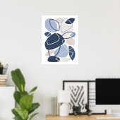Moderne Blauwgrijze Abstracte Patroon Poster (Thuiskantoor)