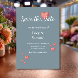 Moderne Blauwgrijze Hart Save The Date Kaart