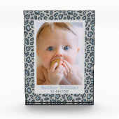 Moderne blauwgrijze luipaardprint babyfoto fotoblokken (Voorkant)