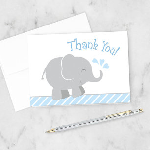 Moderne Blauwgrijze Olifant Baby Shower voor Jonge Bedankkaart