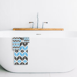 Moderne Blauwgrijze Visgraat Geometrisch Patroon Bad Handdoek