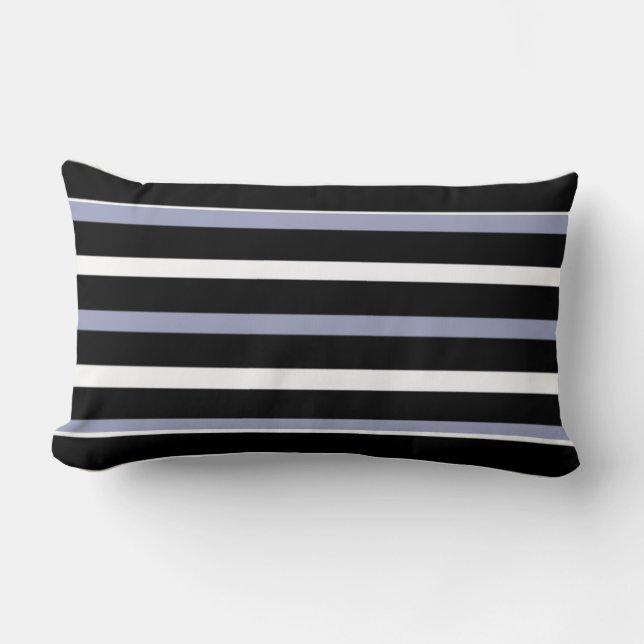 Moderne blauwgrijze zwarte witte horizontale strep kussen (Voorkant)