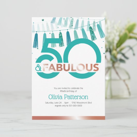 Moderne Blauwgroen 50 en Fabulous 50 verjaardag Kaart (Staand voorkant)