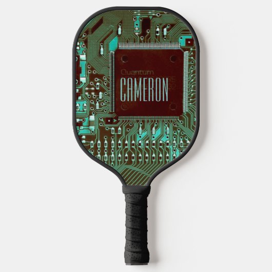 Moderne Blauwgroen afdrukstand microchip Aangepast Pickleball Paddle (Voorkant)