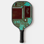 Moderne Blauwgroen afdrukstand microchip Aangepast Pickleball Paddle (Achterkant)