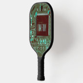 Moderne Blauwgroen afdrukstand microchip Aangepast Pickleball Paddle (Links)