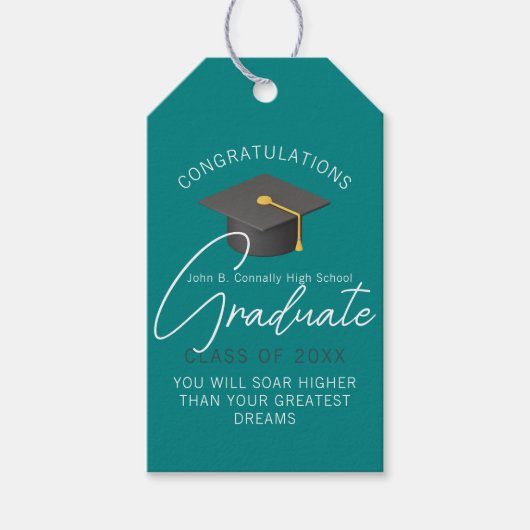 Moderne Blauwgroen Afstuderen aangepaste afstudeer Cadeaulabel (Voorkant)