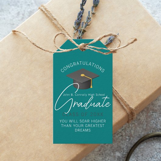 Moderne Blauwgroen Afstuderen aangepaste afstudeer Cadeaulabel