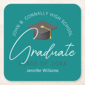 Moderne Blauwgroen Afstuderen aangepaste afstudeer Kartonnen Onderzetters (Voorkant)