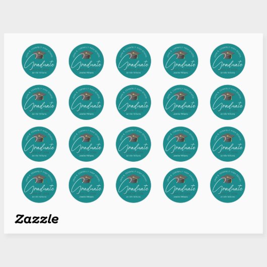 Moderne Blauwgroen Afstuderen aangepaste afstudeer Ronde Sticker (Vel)