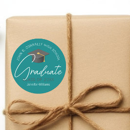 Moderne Blauwgroen Afstuderen aangepaste afstudeer Ronde Sticker