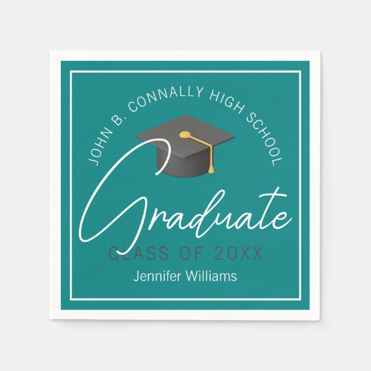 Moderne Blauwgroen Afstuderen aangepaste afstudeer Servet (Voorkant)