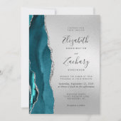 Moderne Blauwgroen Agaat Silver Wedding Kaart (Voorkant)