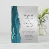 Moderne Blauwgroen Agaat Silver Wedding Kaart (Staand voorkant)